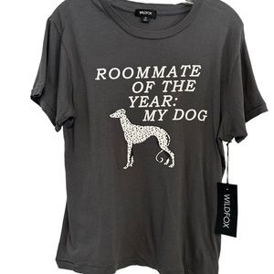 NWT WILDFOX Keke Roommate of the Year My Dog Gray Distressed‎ T-Shirt Medium